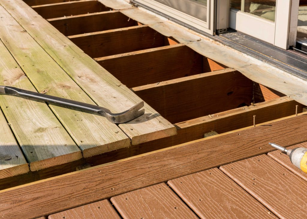 Deck repairs are being made to a deck on a Newark residential property.