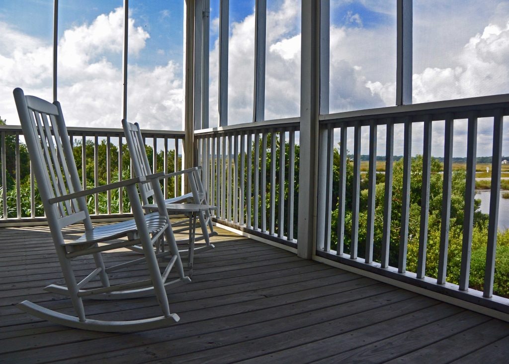 An enclosed deck adds privacy to a Newark property.